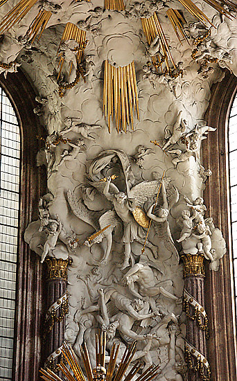 Fall of the Angels - monumental alabaster Rococo sculpture 1782 by Lorenzo Mattieli - Michaelerkirche