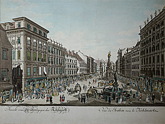The "Graben" in Vienna, 1781. Mozart lived in the house Graben no.17 from Sept 1781 to July 1782 and later in the house called "Trattnerhof" in 1784.