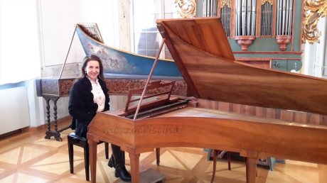 Salzburg 72 - Happiness is... to touch Mozart's fortepiano in the Tanzmeistersaal, in Mozart Wohnhaus Salzburg, on a 27 January