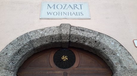 Salzburg 85 - Leaving the Mozart Wohnung, Salzburg, for a break before the concert, on a 27 January